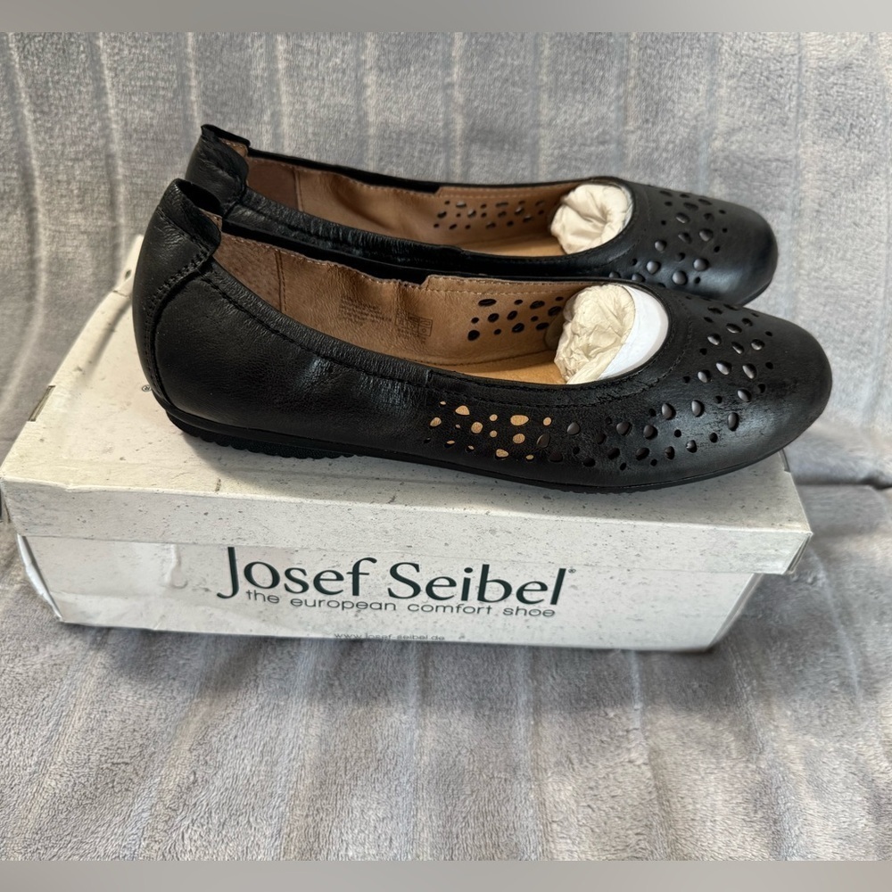 Josef Seibel Pippa 29 Nesty Oil Black Leather Ballerina Flats EU 36 US 5 to 5.5 - Picture 1 of 12